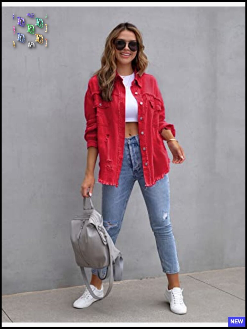 Oversized Ripped Denim Jacket Frayed Hem Button Front Boyfriend Shacket - Picture 4 of 4